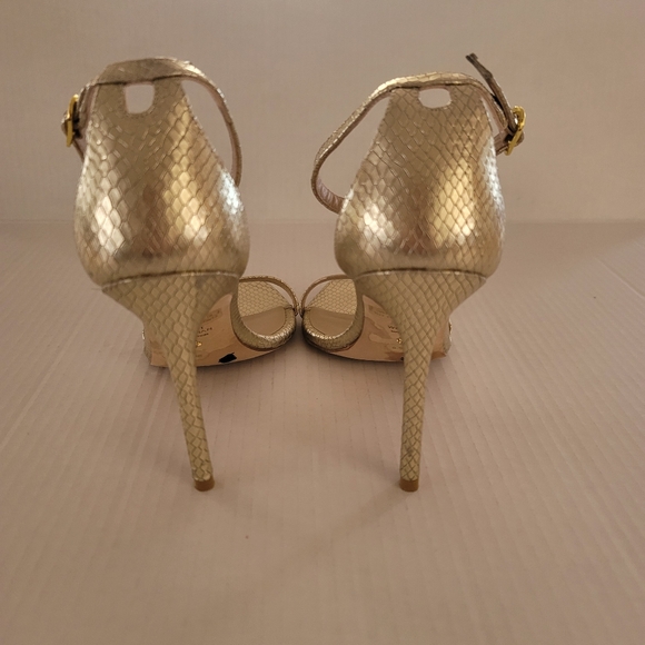 Stuart Weitzman Nudistcurve 4.5 inch Heel Gold Snake 8.5B Sexy Strappy Luxury - Picture 4 of 7